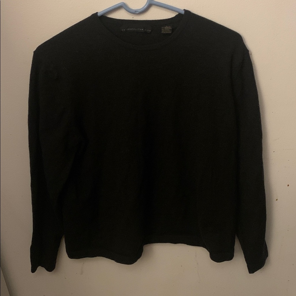 Sleek Metropolitan View 85% Australian Merino Wool Black Crewneck Sweater SZ L